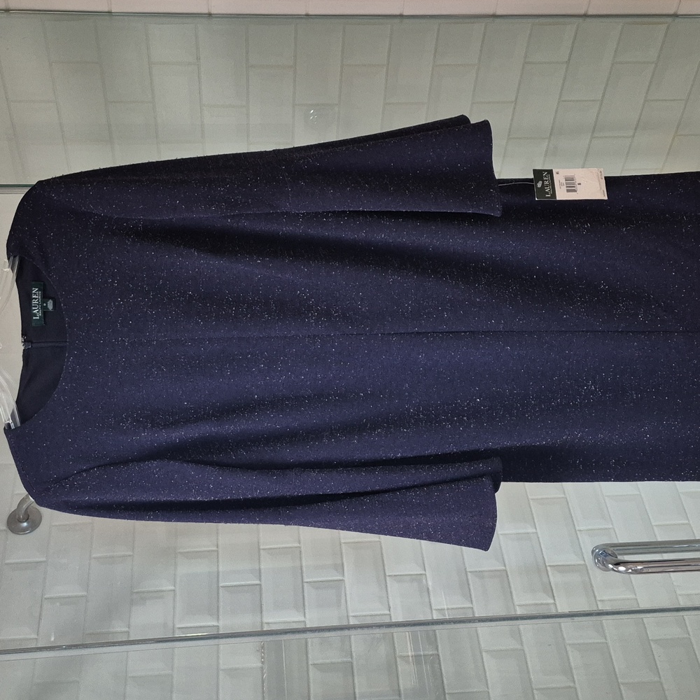 NWT Lauren Ralph Lauren Navy Sparkly Bell Sleeve Dress Retail $170 Sz 8